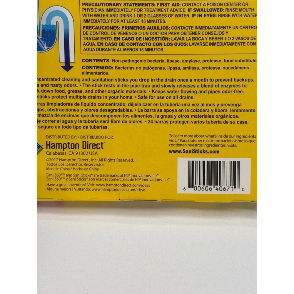 SANI STICKS 24 Count Drain Cleaner Odor Eliminator Keeps Pipes Clear Lemon Fresh
